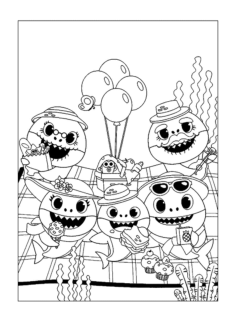 The Baby Shark Family Picnic Kids Coloring Pages, Free Vectors File